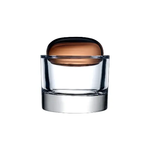 [1105401] ECRIN : Petit vase Ecrin avec couvercle caramel