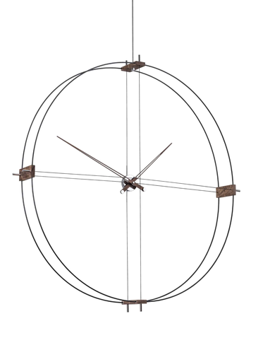 [DEN000WN] DELMORI G : Horloge Delmori en fibre de verre noire, boîtier en laiton poli et aiguilles en wengé 130 x 140 cm