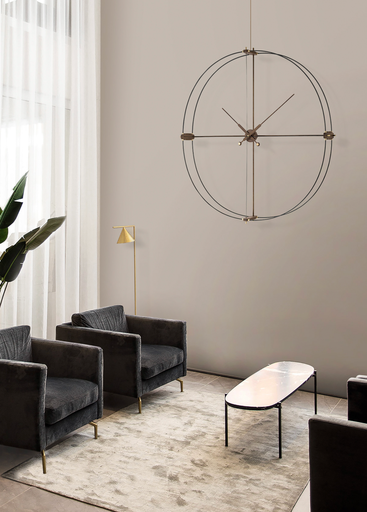 [DELMORI G/DEG000NN] DELMORI G : Horloge noire, boîtier en laiton poli et aiguilles en noyer 130x140 cm